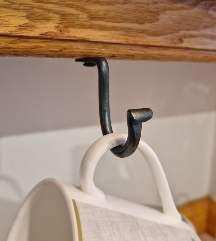 Shallow undercounter Iron Hook  Forged Kitchen Undershelf Hanging Mug Cup Hanger