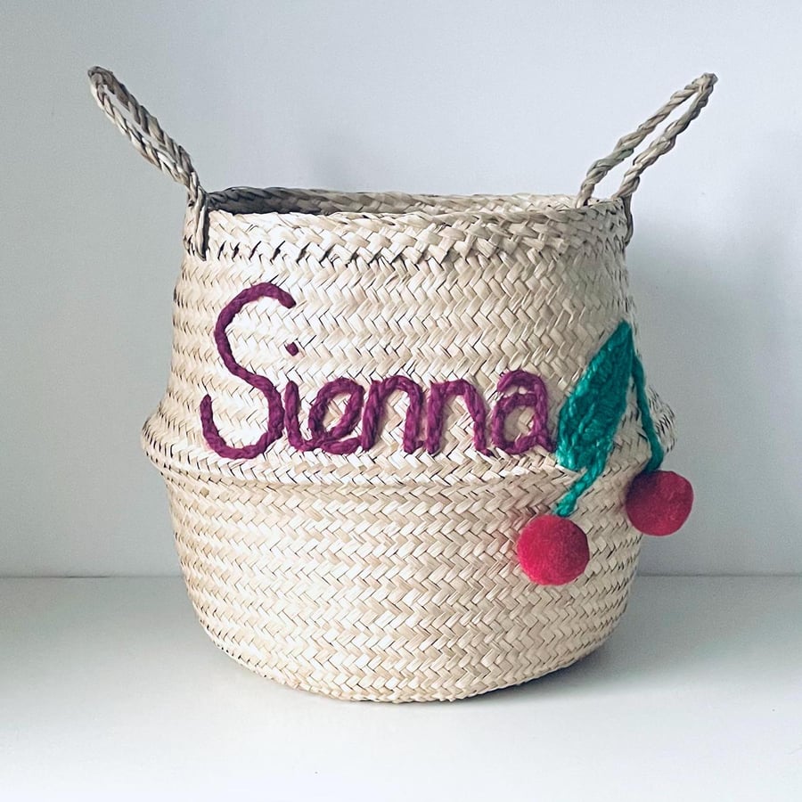 Personalised Cherry name belly basket in Pink