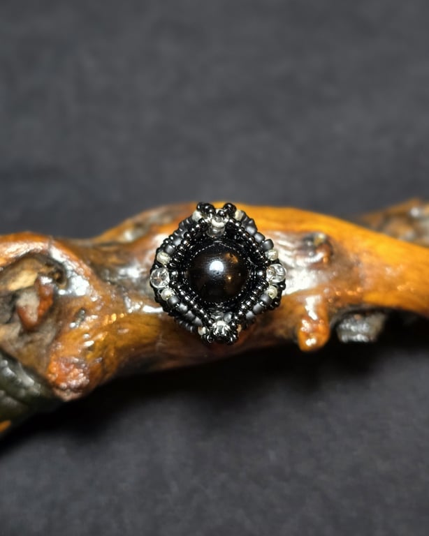 Black Glass Adjustable Ring