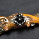 Black Glass Adjustable Ring