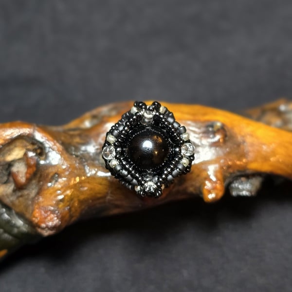 Black Glass Adjustable Ring