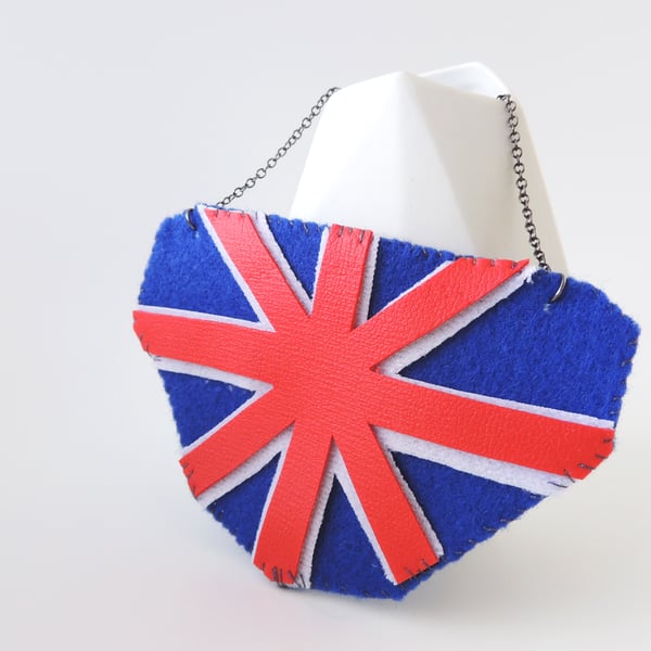 Union Jack Necklace - Patriotic Felt Flag Pendant - Hand-Sewn Textile Design