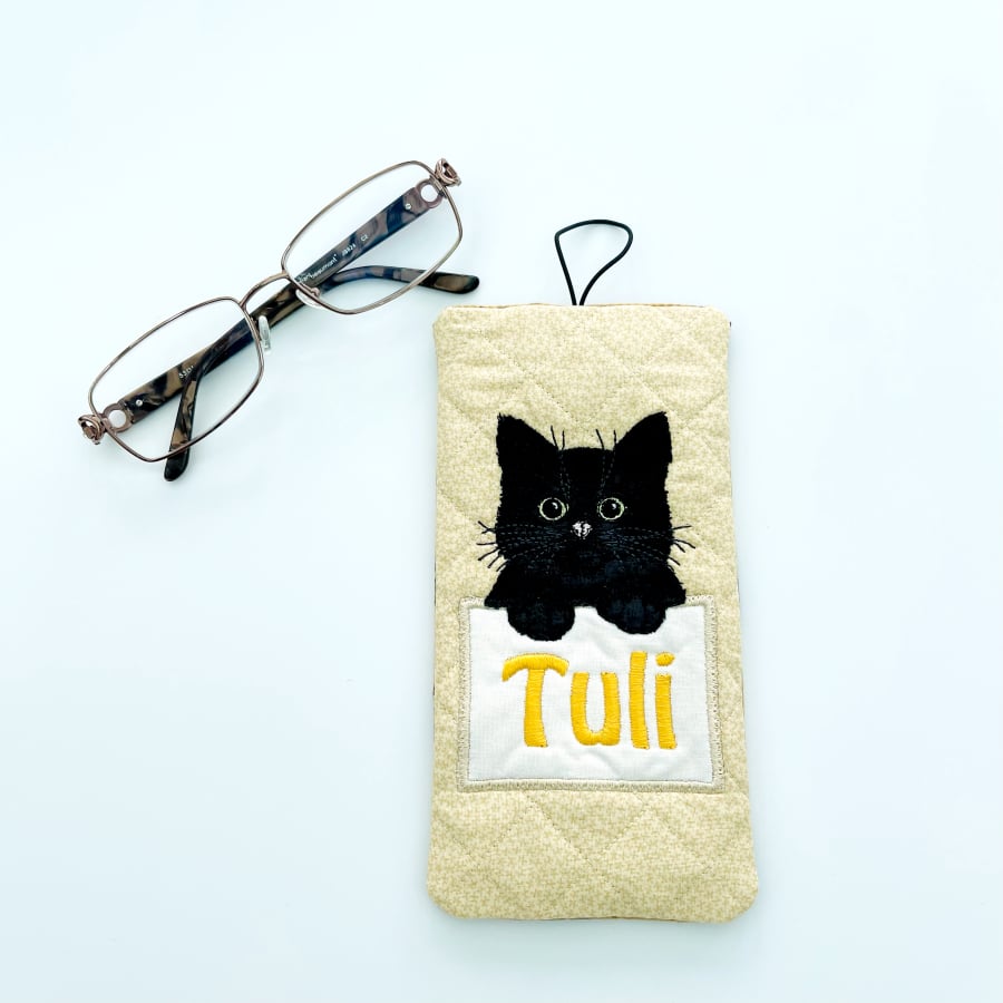 Black Cat Face Glasses Case Personalised  Gift