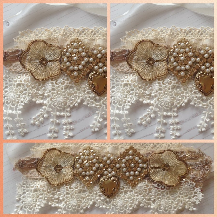 Gold and Cream Lace Cuff (Adelia) PB5