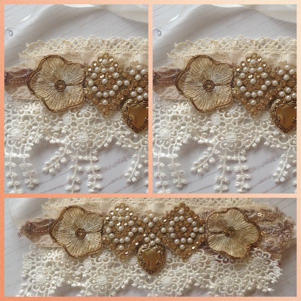 Gold and Cream Lace Cuff (Adelia) PB5