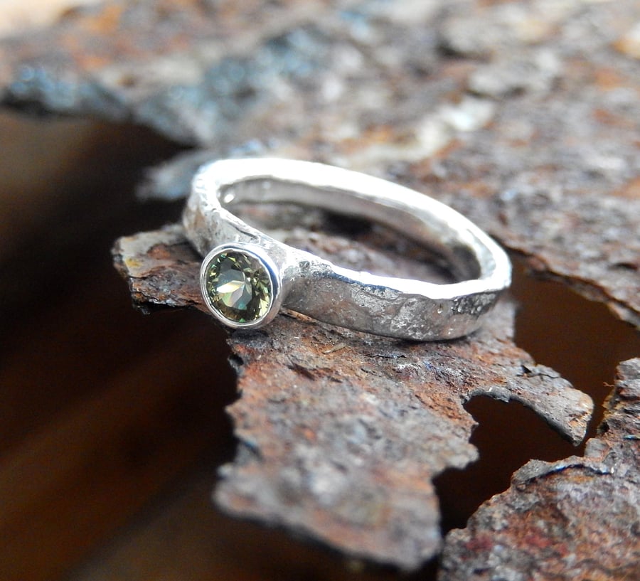 STERLING SILVER Green Amethyst Ring, Handmade Urban Jewellery