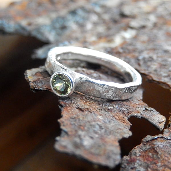 Handmade Recycled Sterling Silver Green Amethyst Ring