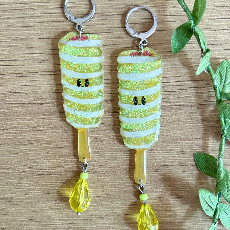 Retro Fruity Spiral Lolly Earrings - Glitter Ice Cream Huggie Hoops