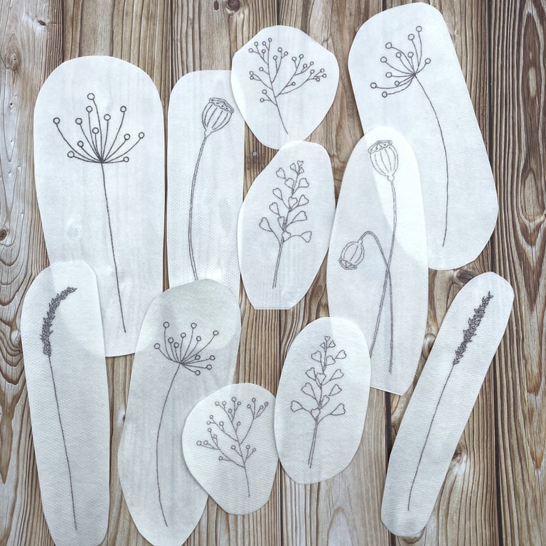 Autumn stick and stitch embroidery designs. Botanical stick and sew patterns