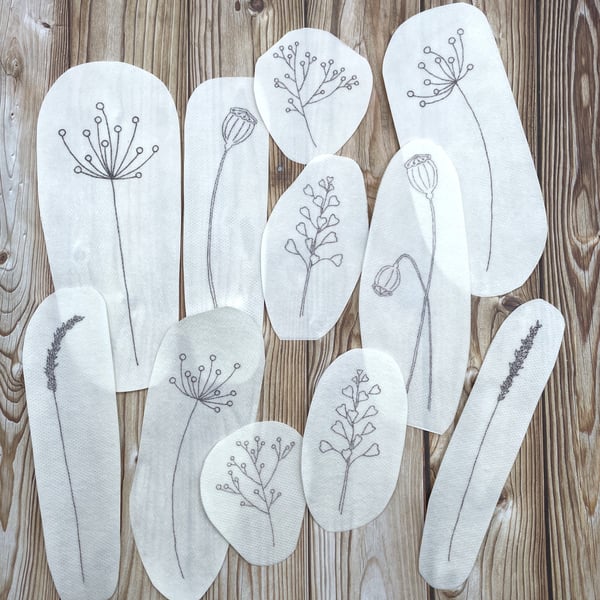 Autumn stick and stitch embroidery designs. Botanical stick and sew patterns