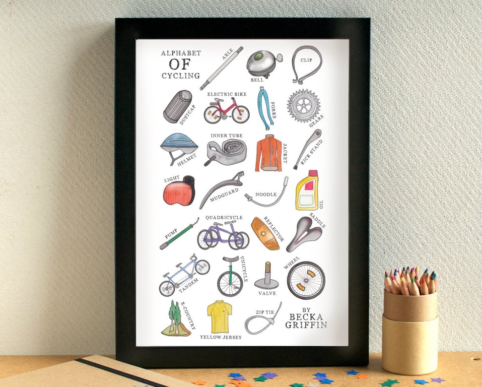 Cycling Bike Alphabet Art Print