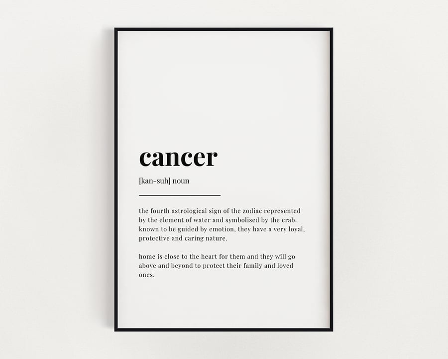 CANCER DEFINITION PRINT, Gift For Cancer, Zodiac Star Sign, Wall Art Print