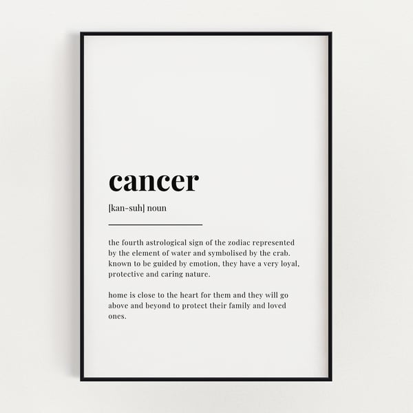 CANCER DEFINITION PRINT, Gift For Cancer, Zodiac Star Sign, Wall Art Print