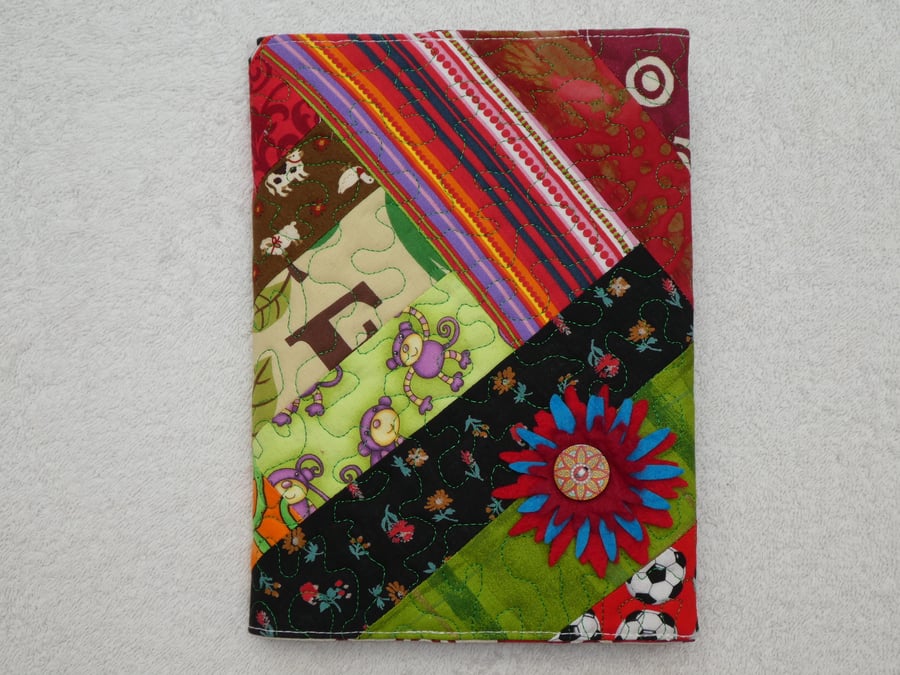 Notebook. A5 size. Lined Notepad with Quilted Crazy Patchwork Cover. Greens