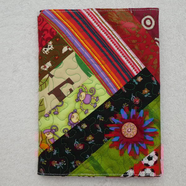 Notebook. A5 size. Lined Notepad with Quilted Crazy Patchwork Cover. Greens