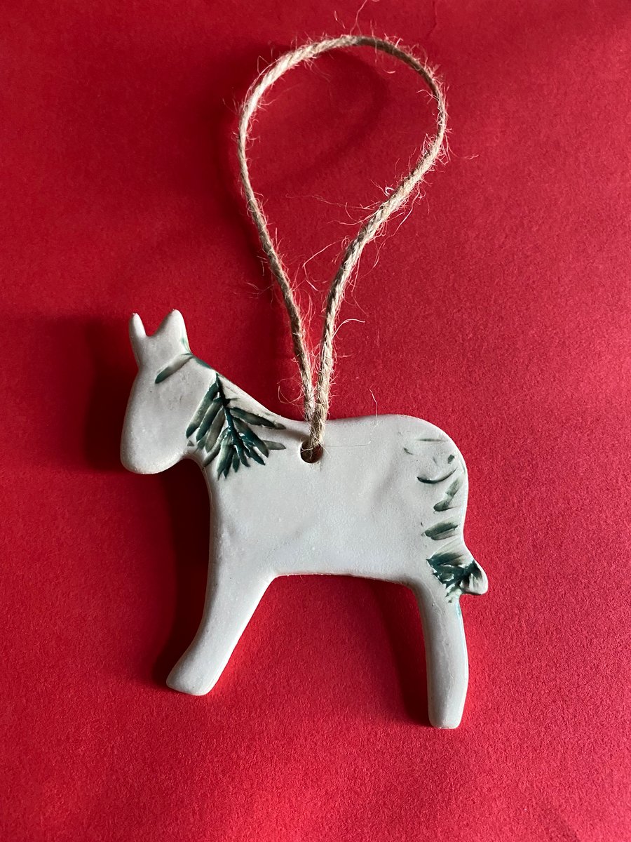 Donkey leaf impressed stoneware clay ceramic Christmas decoration ornament