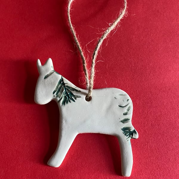 Donkey leaf impressed stoneware clay ceramic Christmas decoration ornament