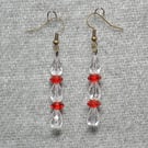 Red Glass and Glass Crystal Dangly Earrings