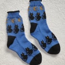 Midnight Cats and Moons Knitting Pattern PDF. Socks 4ply Knitting.  PDF Pattern.