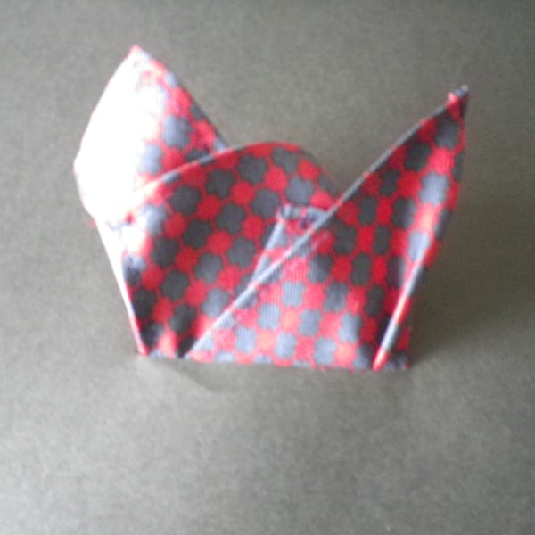Navy red pure silk pocket square, free UK shipping
