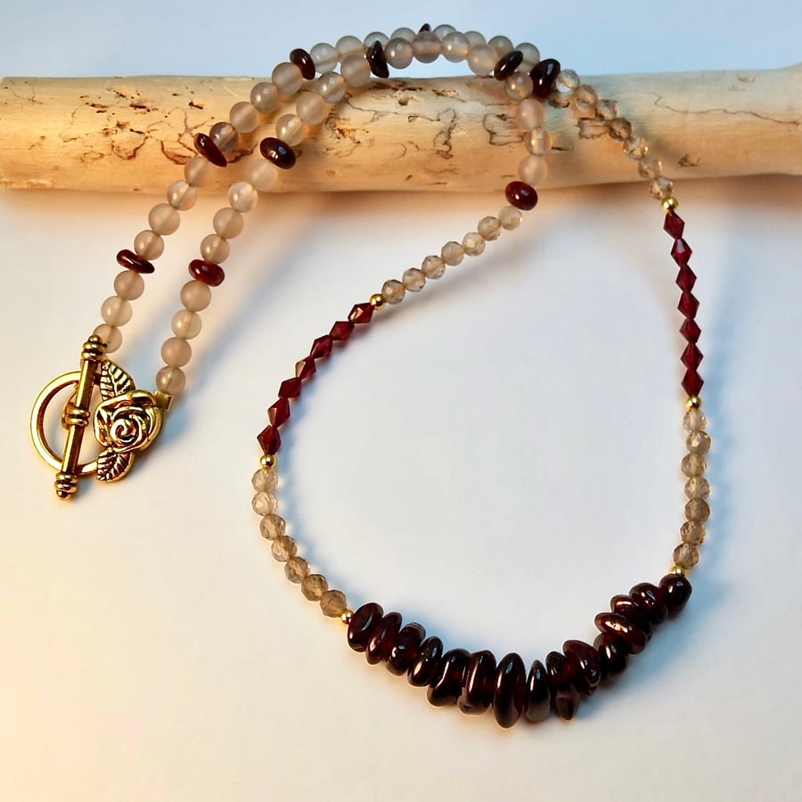 Garnet, Smoky Quartz And Agate Necklace - Handmade In Devon - January Birthstone