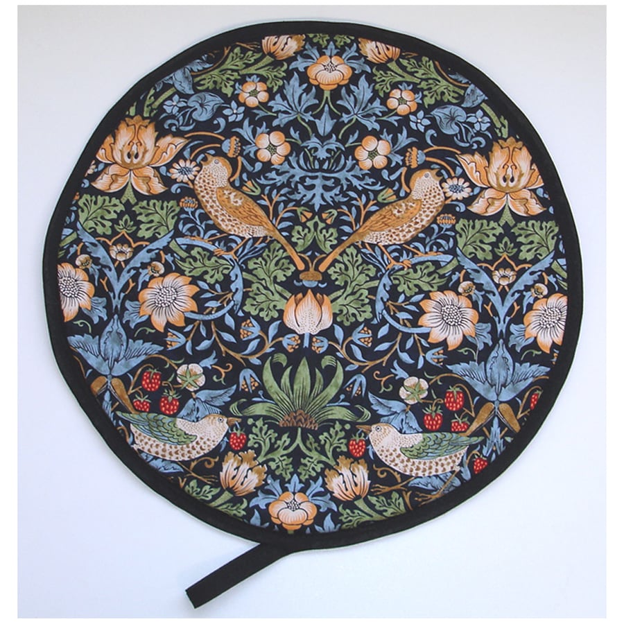 William Morris Strawberry Thief Aga Hob Lid Mat Pad Round Cover Blue
