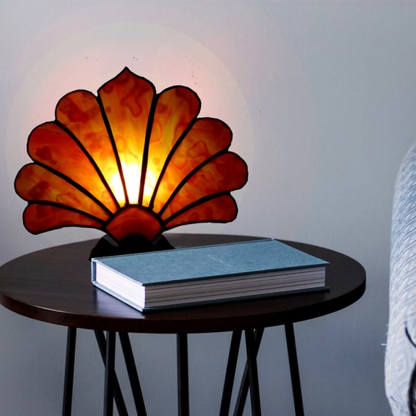  Stained Glass Tangerine Orange Art Nouveau Style Fan Lamp