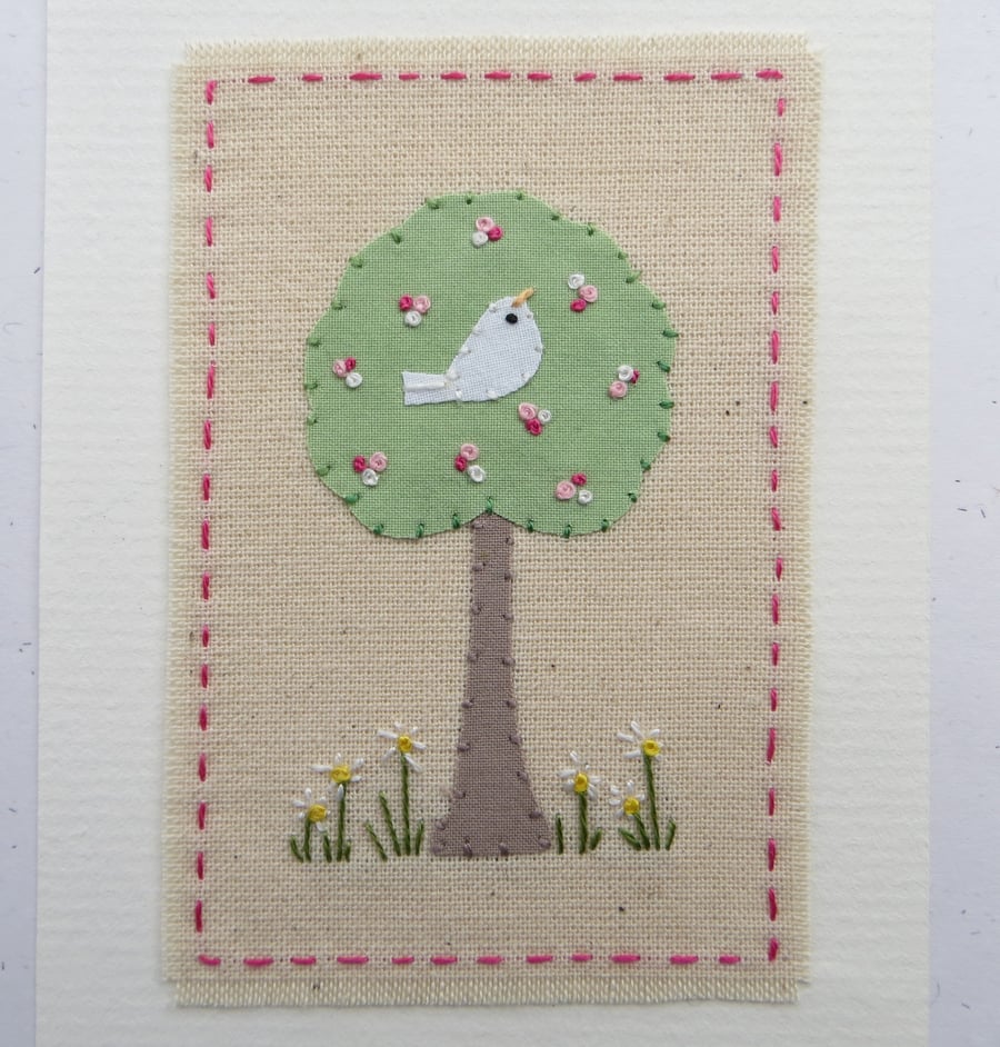 Blossom Time delicately hand stitched card for any Springtime celebration!