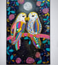 Lovebirds in the Moonlight Original Art on a black canvas