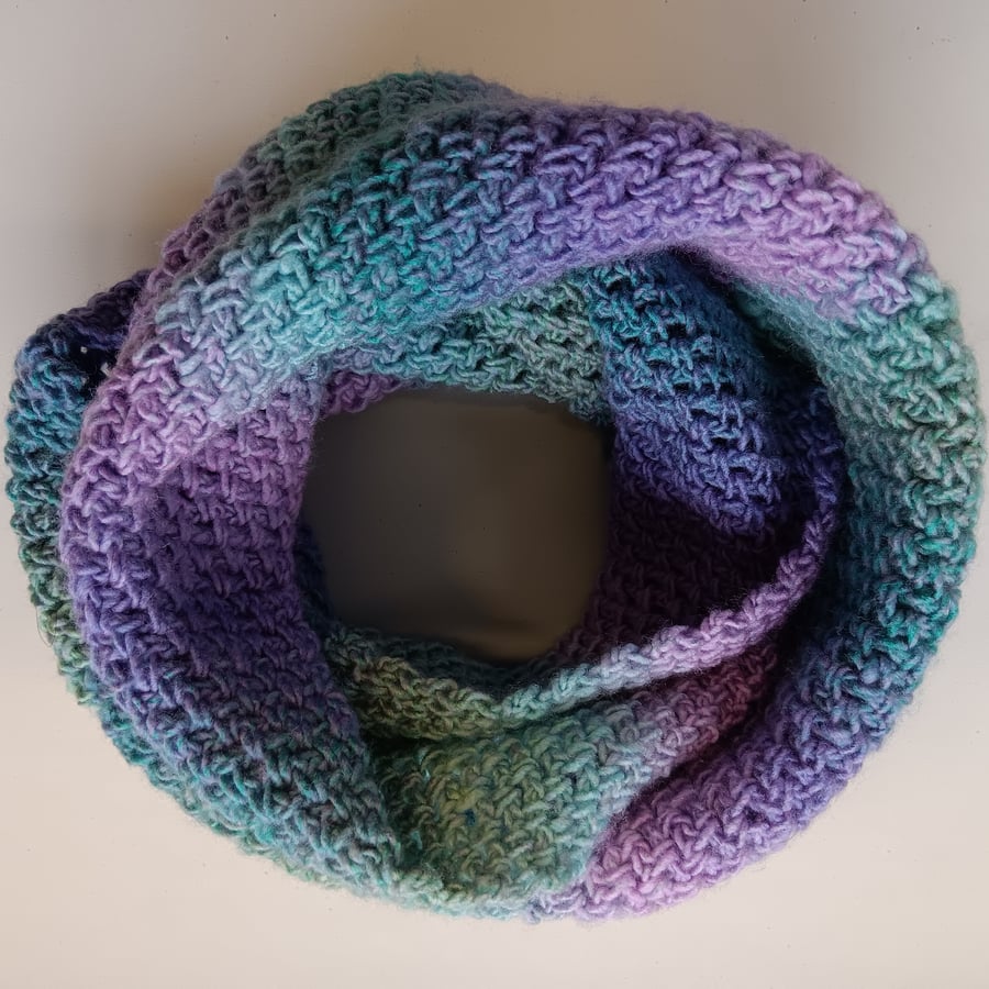 Crochet Infinity Scarf (Pastel Peacock) - cosy and stylish!