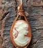 Vintage Cameo,  wire wrapped pendant in copper wire  - Image 1