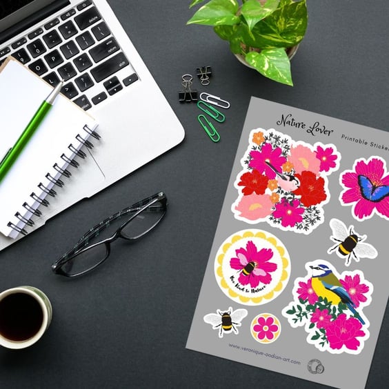 Nature Lovers Printable Sticker Sheet PDF Digital Product