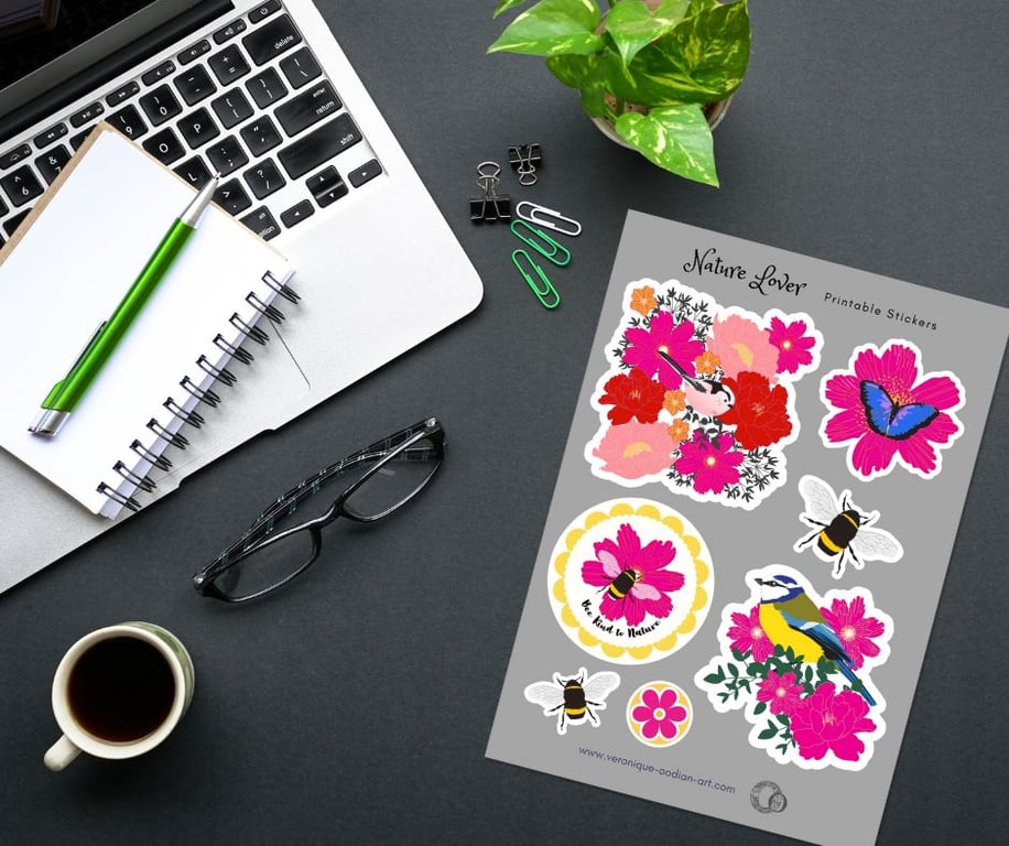 Nature Lovers Printable Sticker Sheet PDF Digital Product