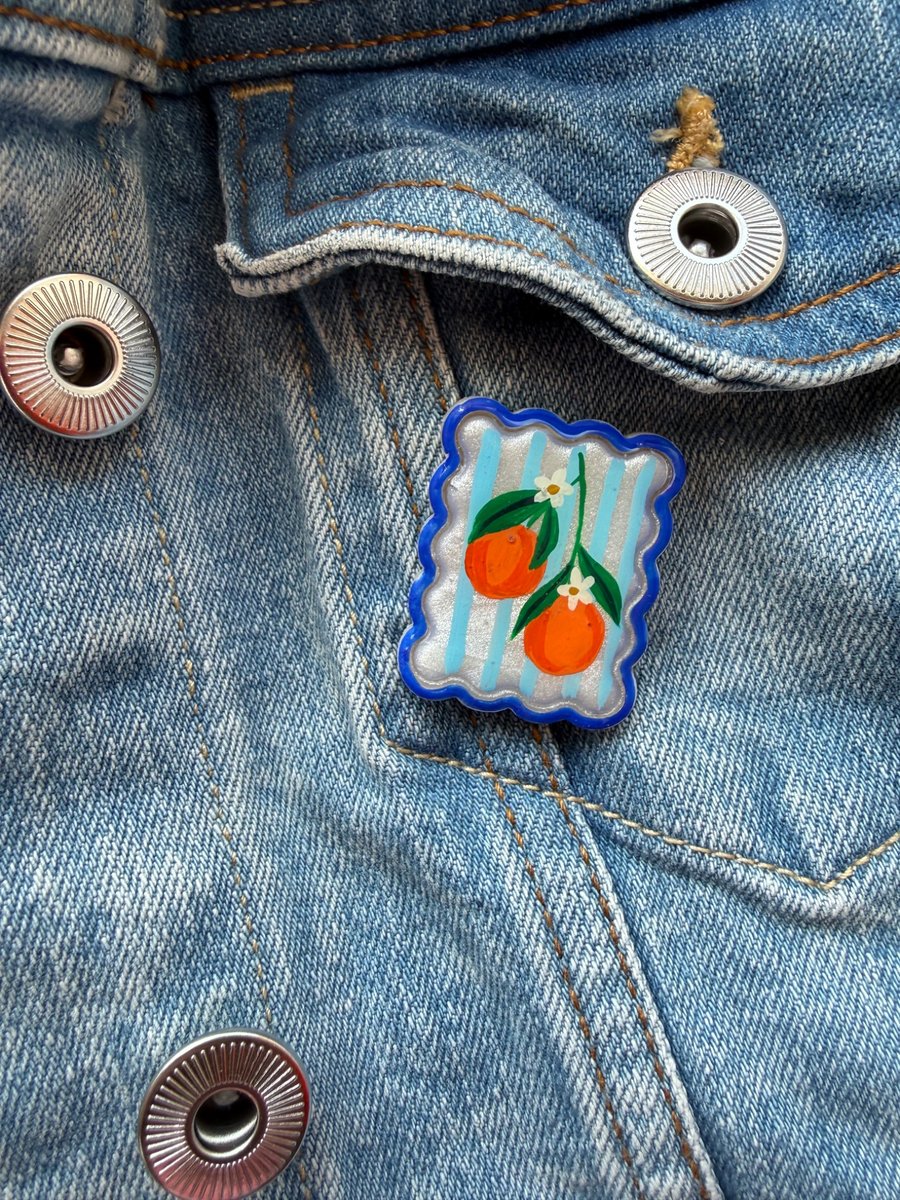 Orange Blossom Postage Stamp Polymer Clay Pin Badge