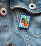 Orange Blossom Postage Stamp Polymer Clay Pin Badge