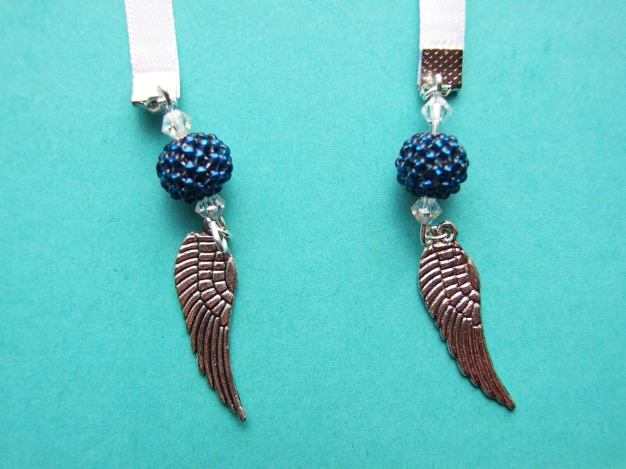 Angel Wings Charm Ribbon Bookmark with Beaded Beads and Crystal Beads