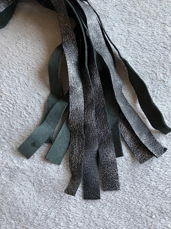 Metallic Black - Silver Goatskin Italian leather flogger with Chrome Handle