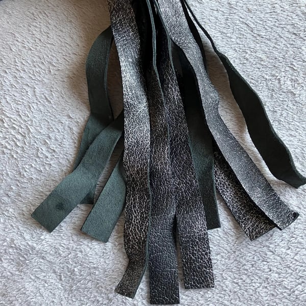 Metallic Black - Silver Goatskin Italian leather flogger with Chrome Handle