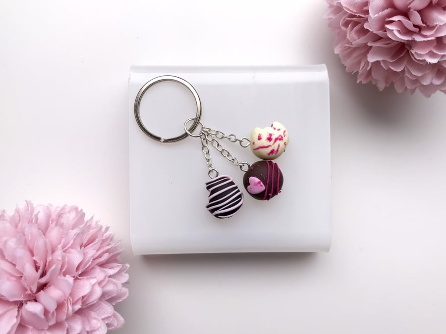 Polymer Clay Simple Keyring Pink Chocolate Keyring Polymer Clay