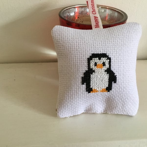 Christmas decoration. Cross stitch.  Penguin. Hanging decoration. CC245. 