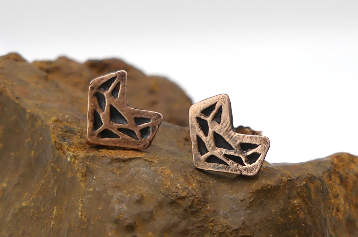 Recycled Copper Fox Head Stud Earrings.