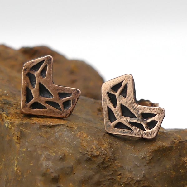 Recycled Copper Fox Head Stud Earrings.