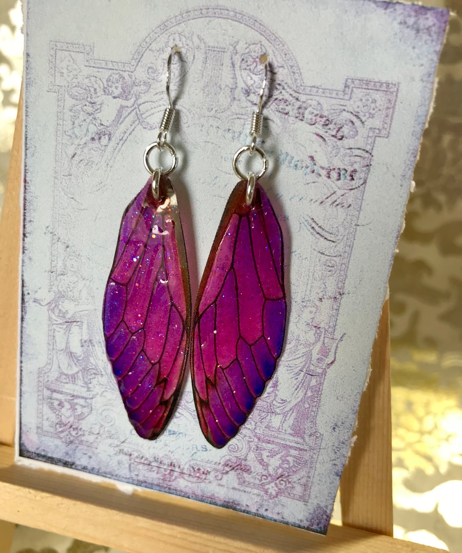 Pink and Purple Fairy Wing Sterling Silver Earrings