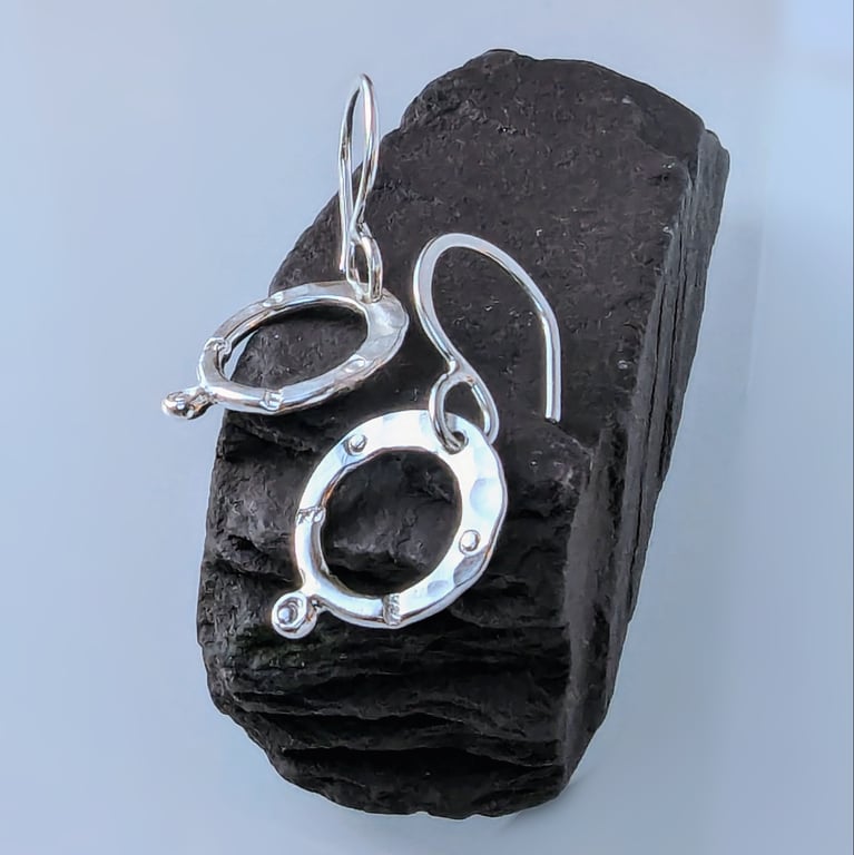 Recycled Sterling Silver Drop Earrings, Recycled Hoop drop earrings