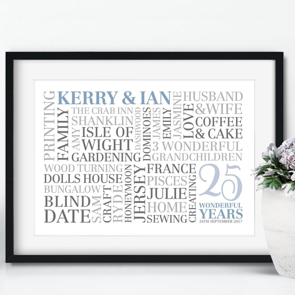 Personalised Silver Anniversary Word Art - AN251