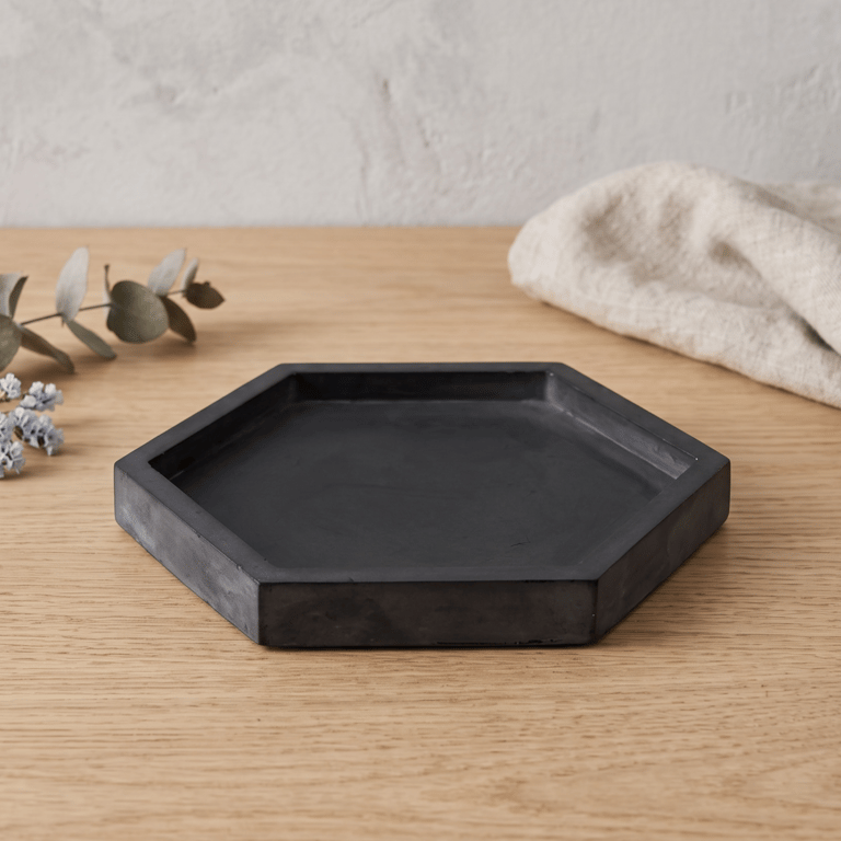 Dark Grey Hexagonal Jewellery Tray, Handmade Trinket & Catchall Dish