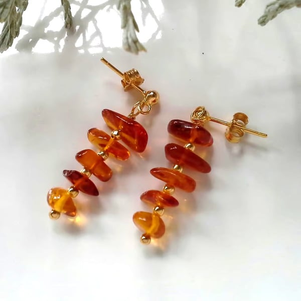Designer Baltic Amber Yellow Gold Vermeil Stud Earrings