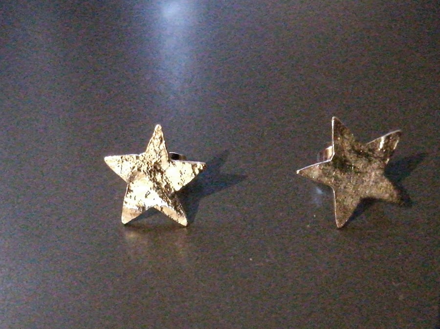 Textured silver star stud earrings
