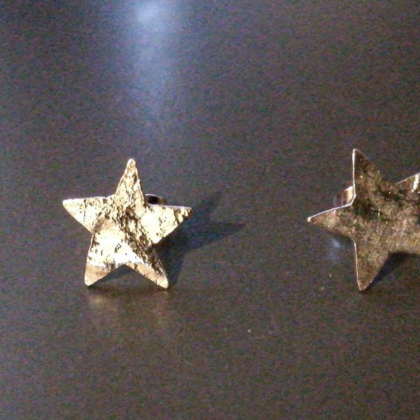 Textured silver star stud earrings