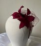 Jo - Claret Feather Flower Fascinator Headband with Merrywidow Veiling  - Image 1